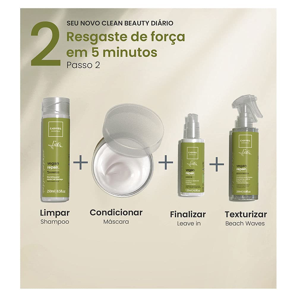Cadiveu Essentials Vegan Repair by Anitta Shampoo And Conditioner Set (250ml Each).