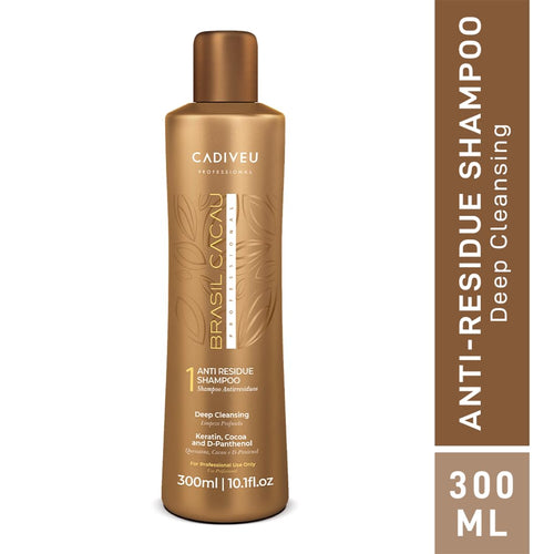 Brasil Cacau Anti Residue hair Shampoo with Keratin, cocoa and d-panthenol for deep cleaning, freezy, dull, dry and damaged hairs, restores shine, softness and rejuvinates the hair - 300ml