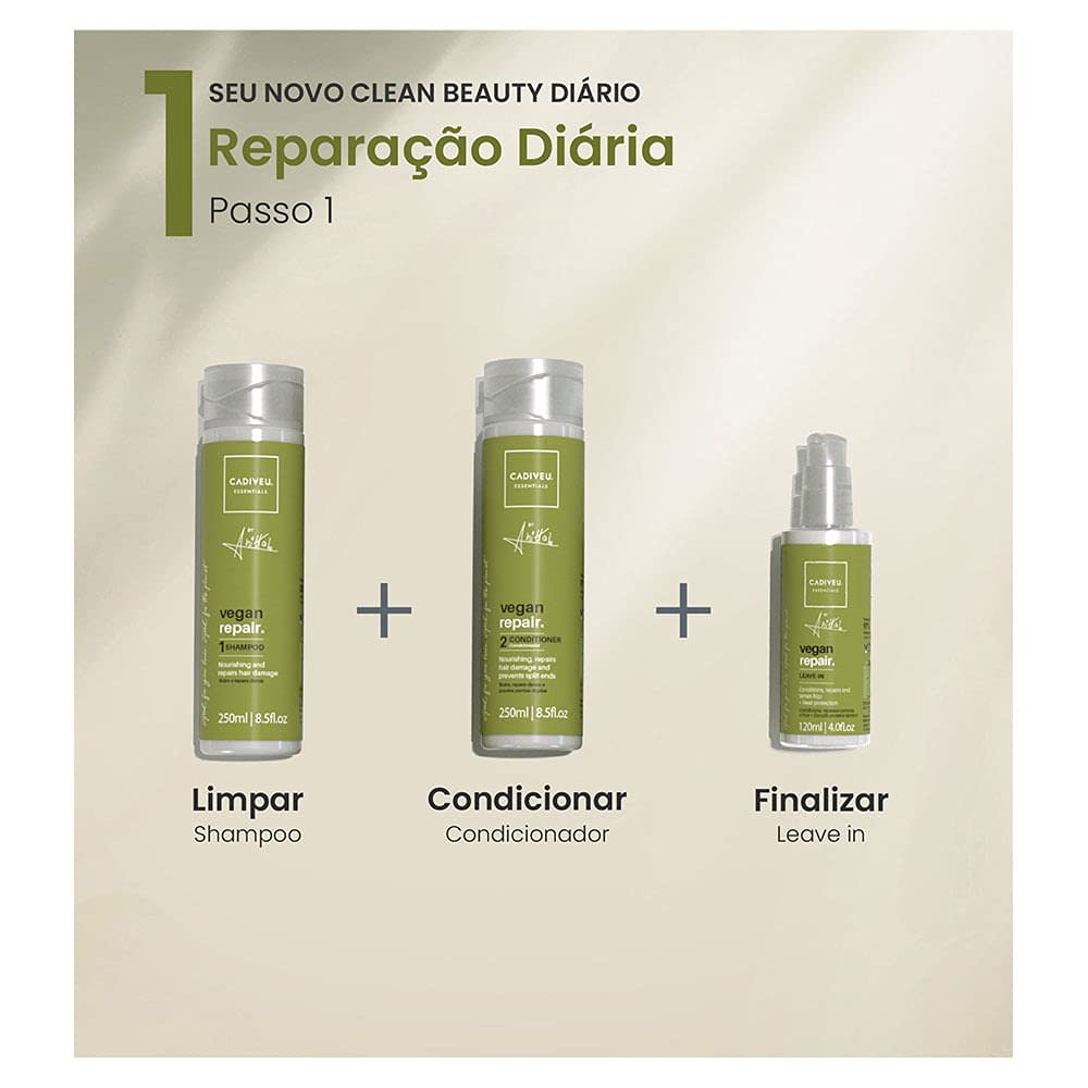 Cadiveu Essentials Vegan Repair by Anitta Shampoo And Conditioner Set (250ml Each).