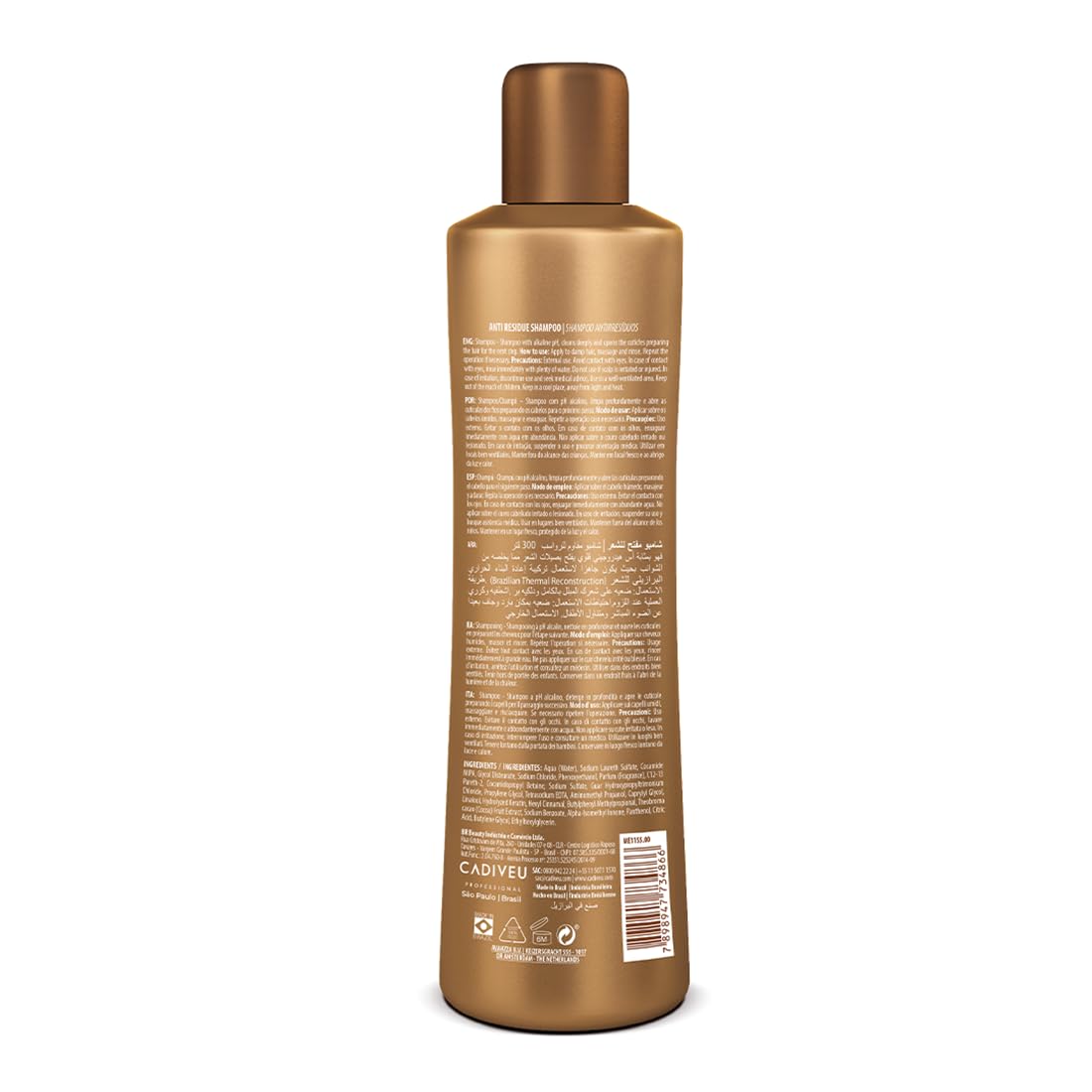 Brasil Cacau Anti Residue hair Shampoo with Keratin, cocoa and d-panthenol for deep cleaning, freezy, dull, dry and damaged hairs, restores shine, softness and rejuvinates the hair - 300ml