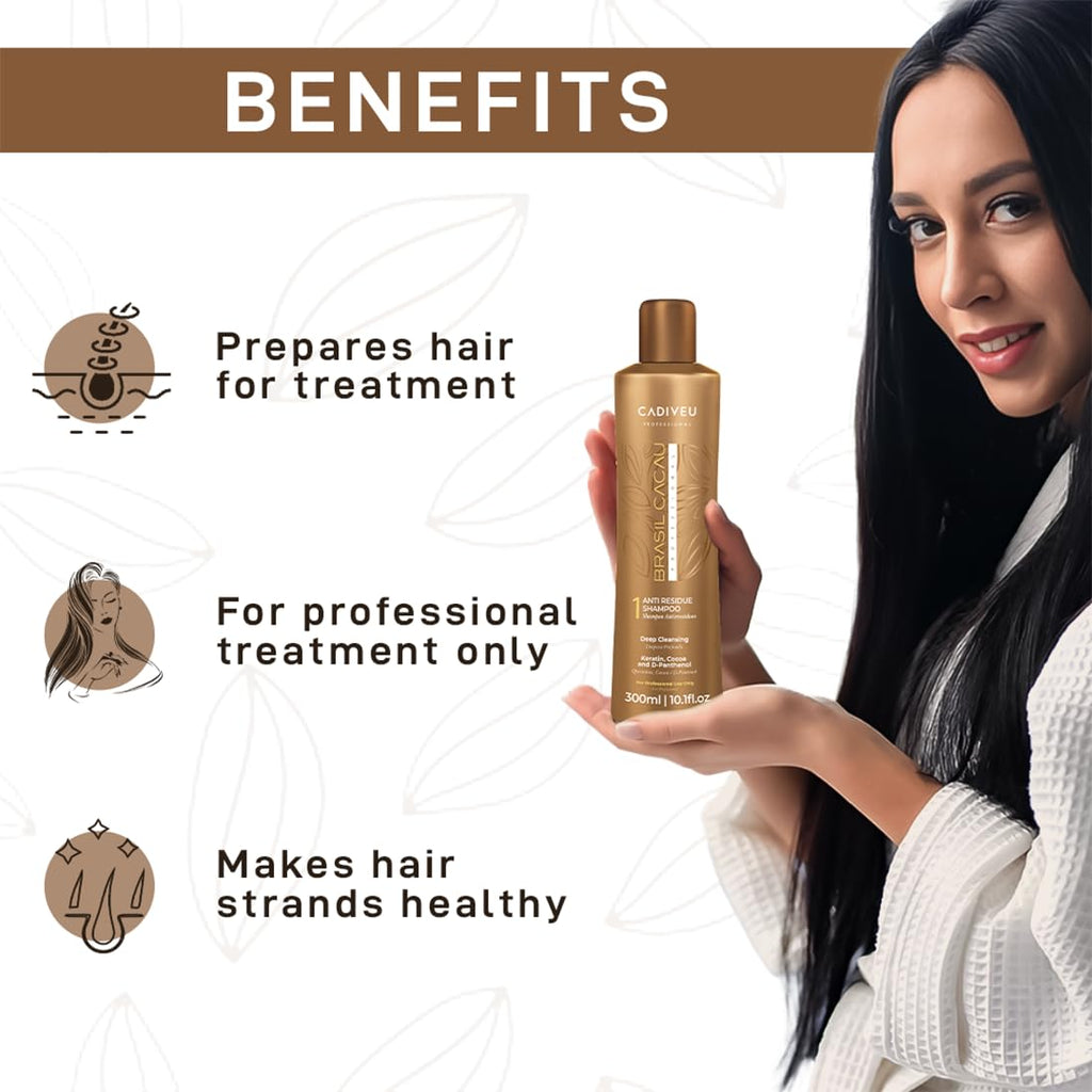 Brasil Cacau Anti Residue hair Shampoo with Keratin, cocoa and d-panthenol for deep cleaning, freezy, dull, dry and damaged hairs, restores shine, softness and rejuvinates the hair - 300ml