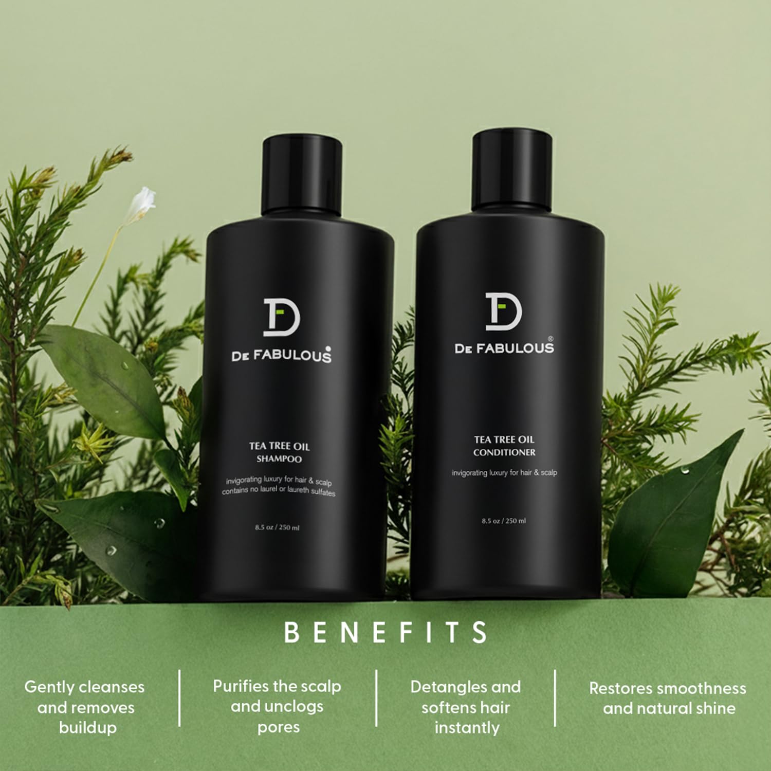 De Fabulous Tea Tree Oil Shampoo & Conditioner 250ml - Comb |All hair types | Scalp Health | Sulphate Free