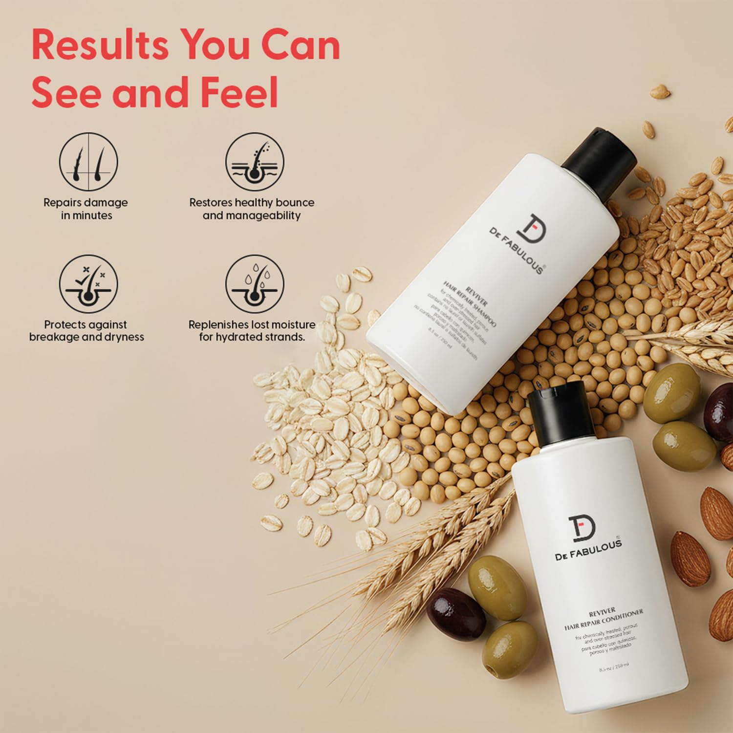 De Fabulous Reviver Hair Repair Shampoo & Conditioner 250ml (Combo Of 2) | Sulphate-Free pH Balanced | All Hair Types